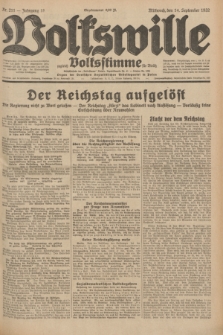 Volkswille : zugleich Volksstimme für Bielitz : Organ der Deutschen Sozialistischen Arbeitspartei in Polen. Jg.18, Nr. 211 (14 September 1932) + dod.