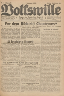Volkswille : Organ der Deutschen Sozialistischen Arbeiterpartei in Polen. Jg.20, Nr. 4 (9 Januar 1934)