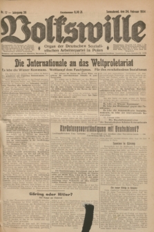 Volkswille : Organ der Deutschen Sozialistischen Arbeiterpartei in Polen. Jg.20, Nr. 17 (24 Februar 1934) + dod.