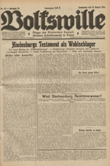 Volkswille : Organ der Deutschen Sozialistischen Arbeiterpartei in Polen. Jg.20, Nr. 42 (18 August 1934) + dod.