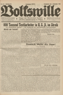 Volkswille : Organ der Deutschen Sozialistischen Arbeiterpartei in Polen. Jg.20, Nr. 44 (1 September 1934) + dod.