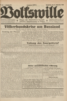 Volkswille : Organ der Deutschen Sozialistischen Arbeiterpartei in Polen. Jg.20, Nr. 45 (8 September 1934) + dod.