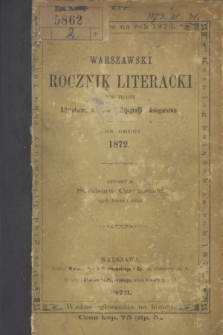 Warszawski Rocznik Literacki : poświęcony Literaturze, Oświacie, Bibljografji i Księgarstwu. R.2 (1872)