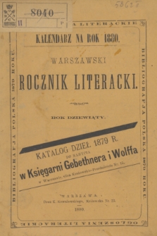 Warszawski Rocznik Literacki : kalendarz na rok 1880. R.9