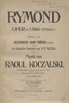 Rymond : Oper in 3 Akten (6 Bildern)