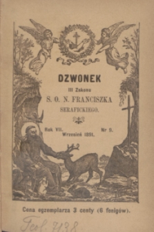 Dzwonek III Zakonu S. O. N. Franciszka Serafickiego. R.7, nr 9 (wrzesień 1891)
