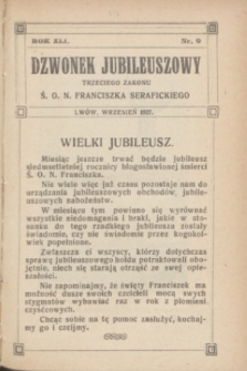 Dzwonek Jubileuszowy Trzeciego Zakonu Ś. O. N. Franciszka Serafickiego. R.41, nr 9 (wrzesień 1927)