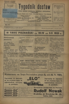 Tygodnik dostaw : pismo fachowe poświęcone polskiemu dostawnictwu i odbudowie. R.15, nr 16 (25 kwietnia 1923)