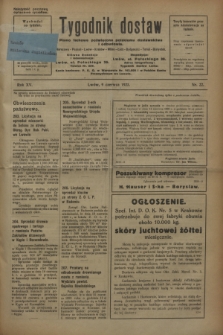 Tygodnik dostaw : pismo fachowe poświęcone polskiemu dostawnictwu i odbudowie. R.15, nr 22 (9 czerwca 1923)
