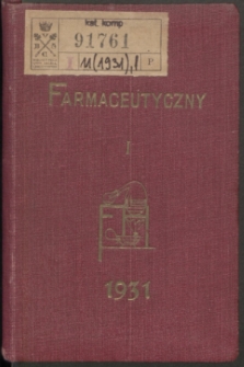 Kalendarz Farmaceutyczny : na rok 1931. R.11, część 1