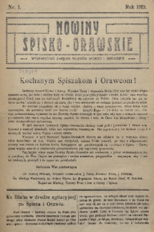 Nowiny Spisko-Orawskie : wydawnictwo Związku Polaków Spiskich i Orawskich. 1919, nr 1