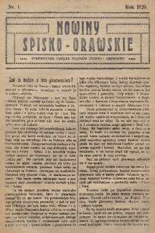 Nowiny Spisko-Orawskie : wydawnictwo Związku Polaków Spiskich i Orawskich. 1920, nr 1