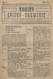 Nowiny Spisko-Orawskie : wydawnictwo Związku Polaków Spiskich i Orawskich. 1920, nr 4