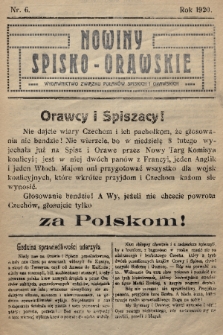 Nowiny Spisko-Orawskie : wydawnictwo Związku Polaków Spiskich i Orawskich. 1920, nr 6