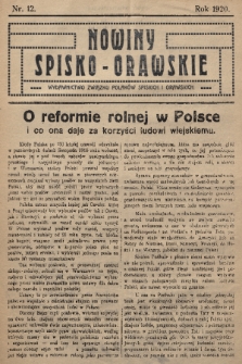 Nowiny Spisko-Orawskie : wydawnictwo Związku Polaków Spiskich i Orawskich. 1920, nr 12