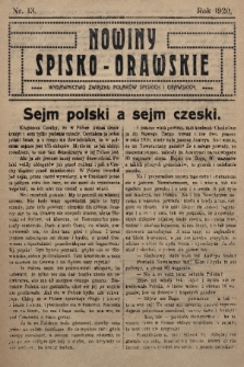 Nowiny Spisko-Orawskie : wydawnictwo Związku Polaków Spiskich i Orawskich. 1920, nr 13