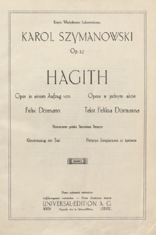 Hagith : Oper in einem Aufzug