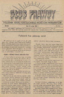 Głos Prawdy : tygodnik Staro-Katolickiego Kościoła Marjawitów. 1937, nr 9