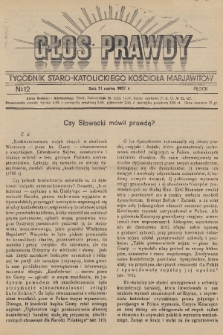 Głos Prawdy : tygodnik Staro-Katolickiego Kościoła Marjawitów. 1937, nr 12