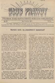 Głos Prawdy : tygodnik Staro-Katolickiego Kościoła Marjawitów. 1937, nr 15