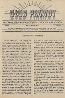 Głos Prawdy : tygodnik Staro-Katolickiego Kościoła Marjawitów. 1937, nr 16
