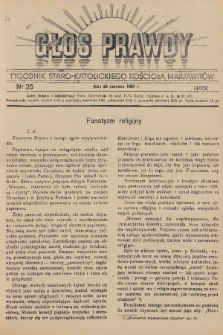 Głos Prawdy : tygodnik Staro-Katolickiego Kościoła Marjawitów. 1937, nr 25