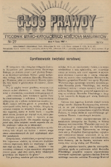 Głos Prawdy : tygodnik Staro-Katolickiego Kościoła Marjawitów. 1937, nr 27