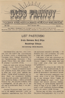 Głos Prawdy : tygodnik Staro-Katolickiego Kościoła Marjawitów. 1937, nr 32
