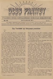 Głos Prawdy : tygodnik Staro-Katolickiego Kościoła Marjawitów. 1937, nr 43