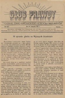 Głos Prawdy : tygodnik Staro-Katolickiego Kościoła Marjawitów. 1937, nr 47