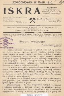 Iskra : miesięcznik poświęcony sprawom wstrzemięźliwości i wychowania narodowego. 1910, nr 1