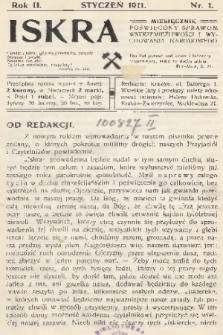 Iskra : miesięcznik poświęcony sprawom wstrzemięźliwości i wychowania narodowego. R.2, 1911, nr 1