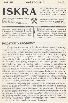 Iskra : miesięcznik poświęcony sprawom wstrzemięźliwości i wychowania narodowego. R. 3, 1912, nr 3