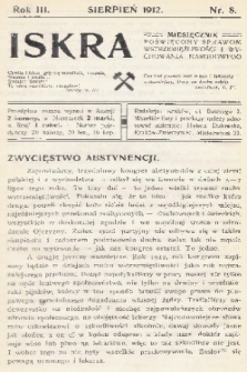 Iskra : miesięcznik poświęcony sprawom wstrzemięźliwości i wychowania narodowego. R. 3, 1912, nr 8