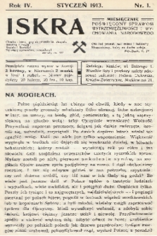 Iskra : miesięcznik poświęcony sprawom wstrzemięźliwości i wychowania narodowego. R. 4, 1913, nr 1