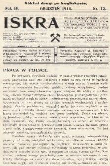 Iskra : miesięcznik poświęcony sprawom wstrzemięźliwości i wychowania narodowego. R. 4, 1913, nr 12 (nakład drugi po konfiskacie)
