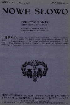 Nowe Słowo : dwutygodnik społeczno-literacki. R. 4, 1905, nr 5 (79)
