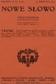 Nowe Słowo : dwutygodnik społeczno-literacki. R. 4, 1905, nr 8 (82)