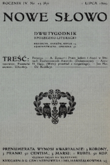 Nowe Słowo : dwutygodnik społeczno-literacki. R. 4, 1905, nr 13 (87)