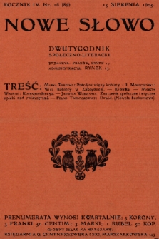 Nowe Słowo : dwutygodnik społeczno-literacki. R. 4, 1905, nr 16 (89)