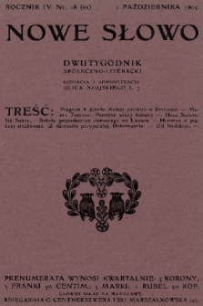Nowe Słowo : dwutygodnik społeczno-literacki. R. 4, 1905, nr 18 (91)