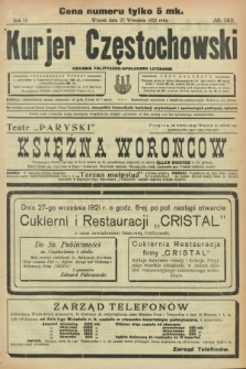 Kurjer Częstochowski : dziennik polityczno-społeczno literacki. R.3, № 182 (27 września 1921)