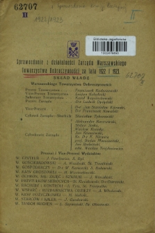 Sprawozdanie z Działalności Zarządu Warszawskiego Towarzystwa Dobroczynności za lata 1922 i 1923