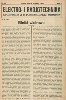 Elektro- i Radjotechnika : bezpłatny dodatek do nr 47 „Rynku Metalowego i Maszynowego”. R.2, nr 25 (26 listopada 1926)