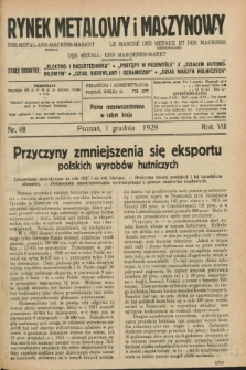 Rynek Metalowy i Maszynowy. R.8, nr 48 (1 grudnia 1928) + dod.