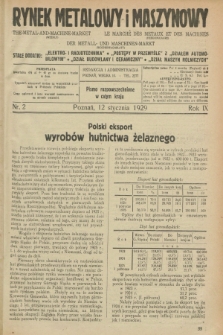 Rynek Metalowy i Maszynowy. R.9, nr 2 (12 stycznia 1929) + dod.