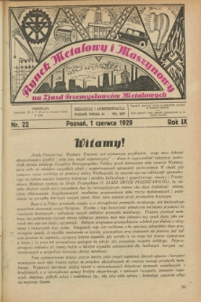 Rynek Metalowy i Maszynowy. R.9, nr 22 (1 czerwca 1929) + dod.