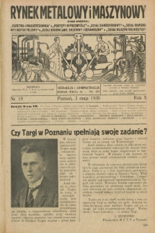 Rynek Metalowy i Maszynowy. R.10, nr 18 (3 maja 1930) + dod.