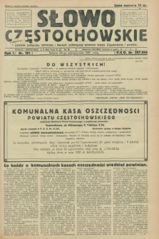 Słowo Częstochowskie : dziennik polityczny, społeczny i literacki, poświęcony sprawom miasta Częstochowy i powiatu. R.1, nr 191 (31 października 1931)