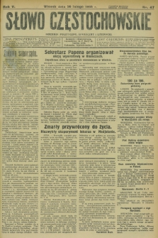 Słowo Częstochowskie : dziennik polityczny, społeczny i literacki. R.5, nr 47 (26 lutego 1935)